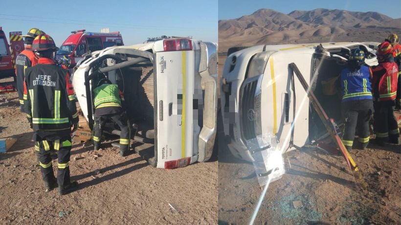  Accidente en Nodo Uribe de Antofagasta: Ocupantes de vehículo volcado son rescatados