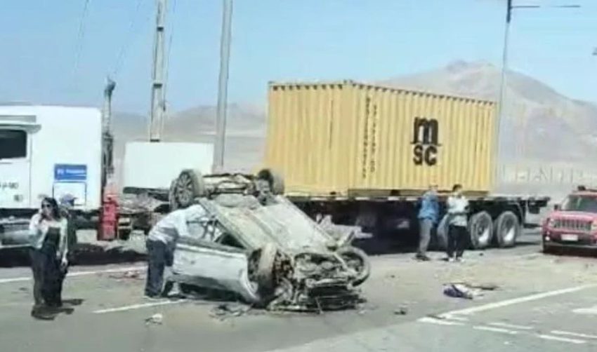  Volcamiento de vehículo en ruta Antofagasta-Mejillones deja varios lesionados